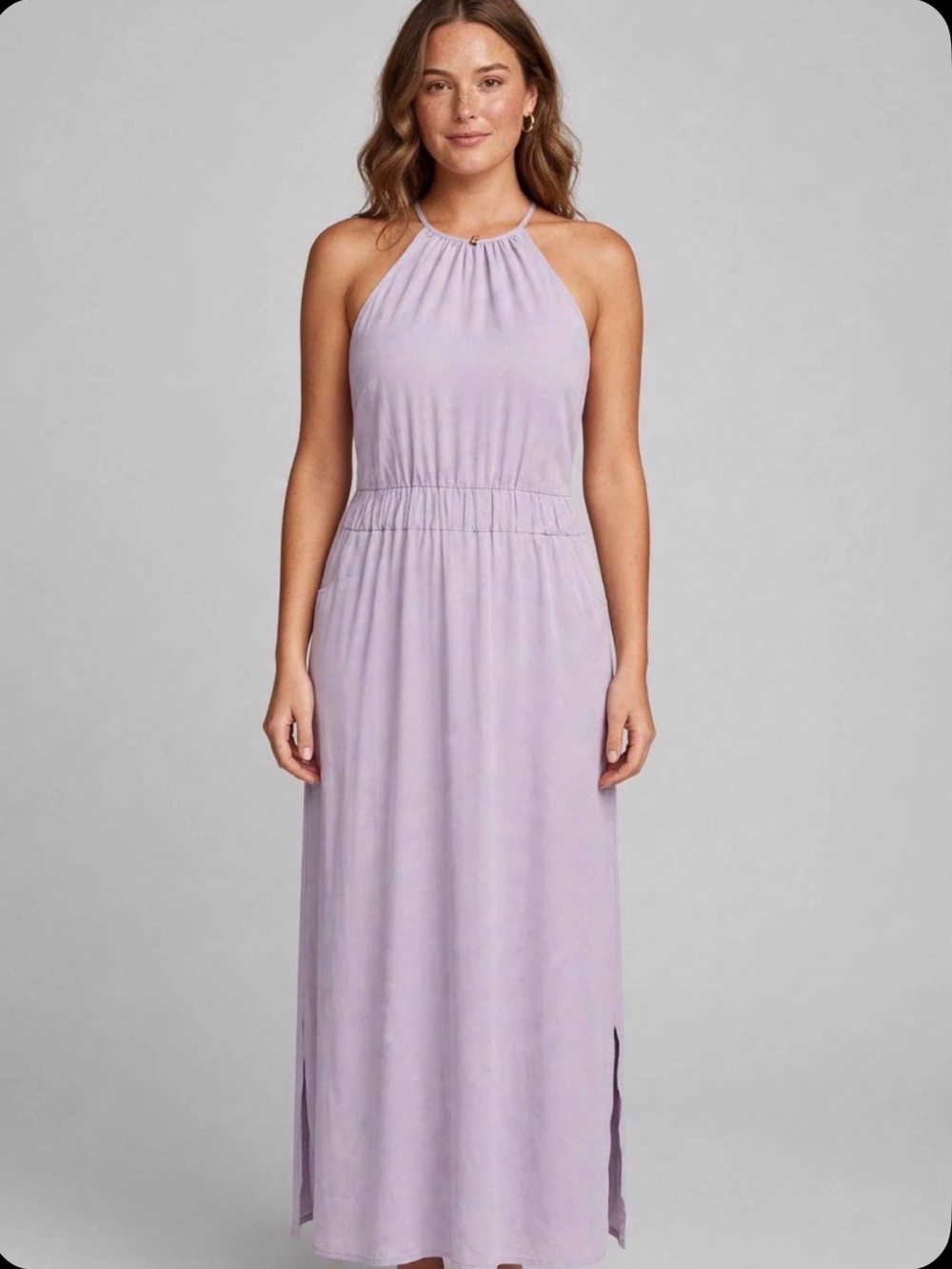 Poetic Justice Halter Maxi Dress eladtic waist with side slits